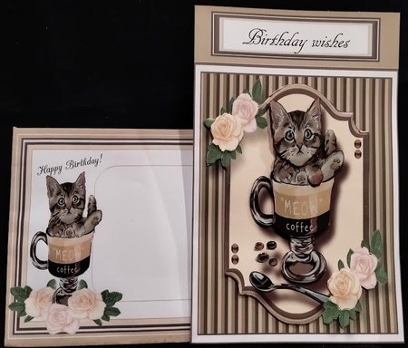 8x8 Meow Coffee Card Front with Sentiments  by Margarette Blakeborough