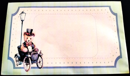 300dpi 6x6in topper & decoupage - Top hat bear in a vintage car - Classic, Happy Birthday - Uncle/Grandad/Dad by Margarette Blakeborough