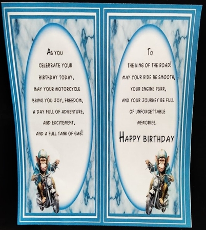 Motorbike Monkey 7 x 5 Birthday/Past Bike Test Card by Margarette Blakeborough