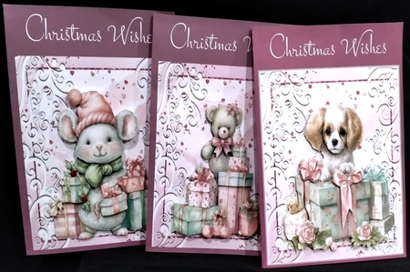 4 Pretty Pinky Dreams Christmas With Animals & Presents 8x8 Mini Kit by Margarette Blakeborough