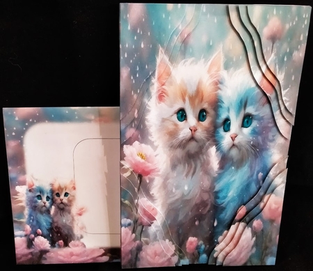 Two Beautiful Kittens In Flowers 7x7 Card Kit. Matching Box, Gift Bauble,Tag by Margarette Blakeborough