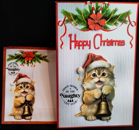 Naughty List Club 2 - 7x5 inch card front with decoupage by Margarette Blakeborough