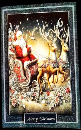 8 x 8 Santa in his sleigh quick card front.1 by Margarette Blakeborough