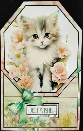 Floral Hugs & Kitten Kisses Octagon Tent Card by Margarette Blakeborough