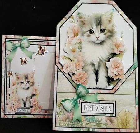 Floral Hugs & Kitten Kisses Octagon Tent Card by Margarette Blakeborough