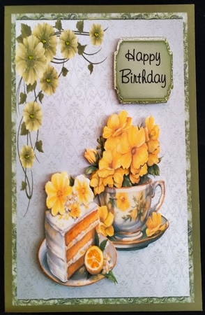 Afternoon Tea 4 - 6x6 inch card front with decoupage by Margarette Blakeborough