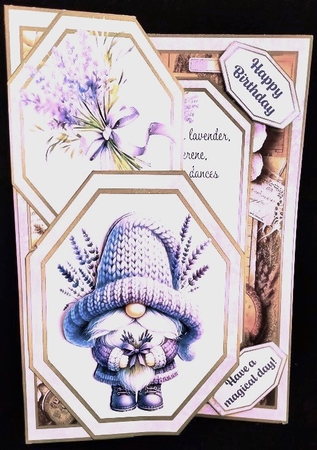 Lavender Gnome Offset Octagon Card by Margarette Blakeborough
