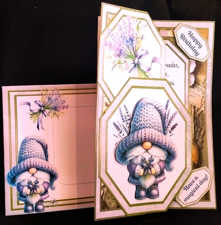 Lavender Gnome Offset Octagon Card by Margarette Blakeborough