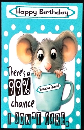 Cute Mouse In Teacup With Caption In Blue Spot 8x8 Frame by Margarette Blakeborough