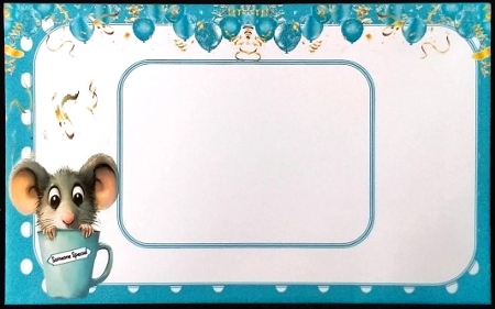 Cute Mouse In Teacup With Caption In Blue Spot 8x8 Frame by Margarette Blakeborough