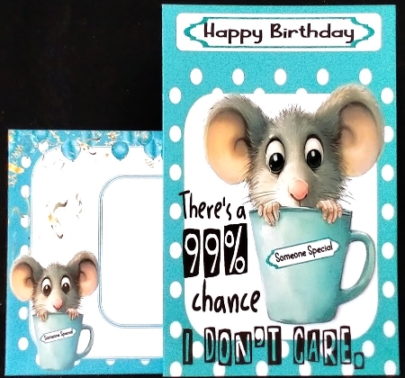 Cute Mouse In Teacup With Caption In Blue Spot 8x8 Frame by Margarette Blakeborough