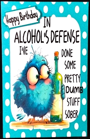 BIRD & WINE With Caption In Blue Spot 8x8 Frame by Margarette Blakeborough