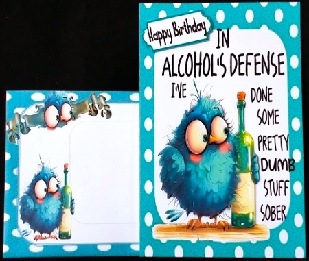 BIRD & WINE With Caption In Blue Spot 8x8 Frame by Margarette Blakeborough