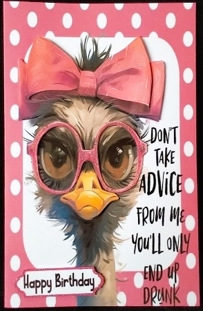 OSTRICH ATTITUDE  With Caption In Pink Spot 8x8 Frame by Margarette Blakeborough