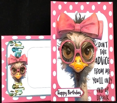 OSTRICH ATTITUDE  With Caption In Pink Spot 8x8 Frame by Margarette Blakeborough