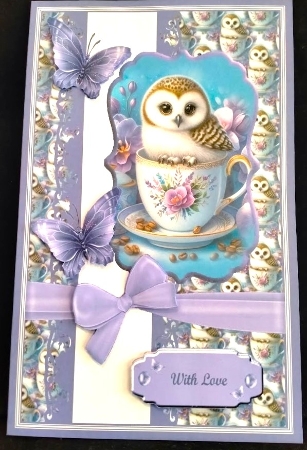 Owl in a Teacup Card Front by Margarette Blakeborough