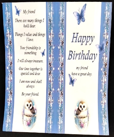 Owl in a Teacup Card Front by Margarette Blakeborough