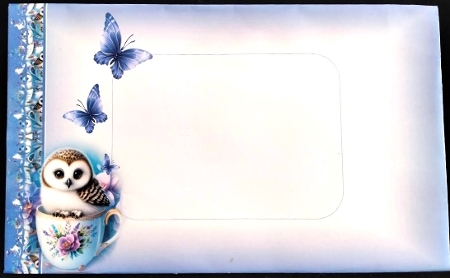 Owl in a Teacup Card Front by Margarette Blakeborough