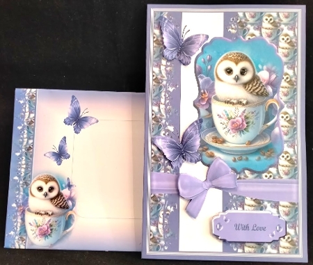 Owl in a Teacup Card Front by Margarette Blakeborough
