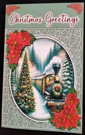Christmas Train With Poinsettias Mini Kit With Gift Tags by Margarette Blakeborough