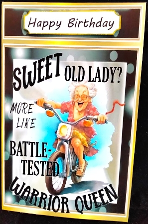 Lovely Glam Gran Bike Warrior 8x8 Card by Margarette Blakeborough