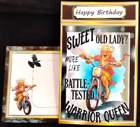 Lovely Glam Gran Bike Warrior 8x8 Card by Margarette Blakeborough