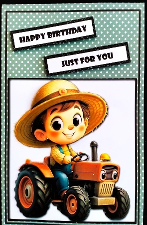 Boy Farmer in Tractor Quick Card by Margarette Blakeborough