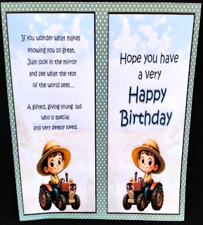 Boy Farmer in Tractor Quick Card by Margarette Blakeborough