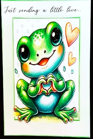 Green Dot 8x8 Frames Card Fronts With Frog (FOUR) by Margarette Blakeborough