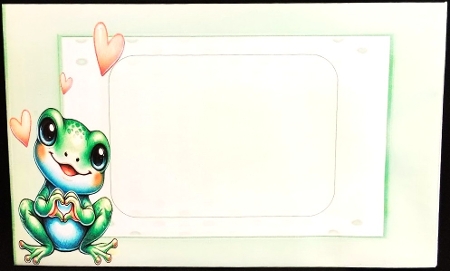 Green Dot 8x8 Frames Card Fronts With Frog (FOUR) by Margarette Blakeborough