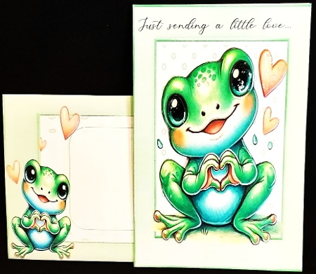 Green Dot 8x8 Frames Card Fronts With Frog (FOUR) by Margarette Blakeborough