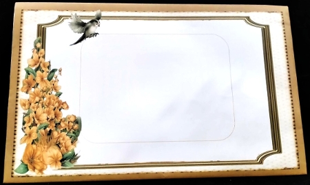 Long Tailed Bird with Blossom Gold A4 by Margarette Blakeborough