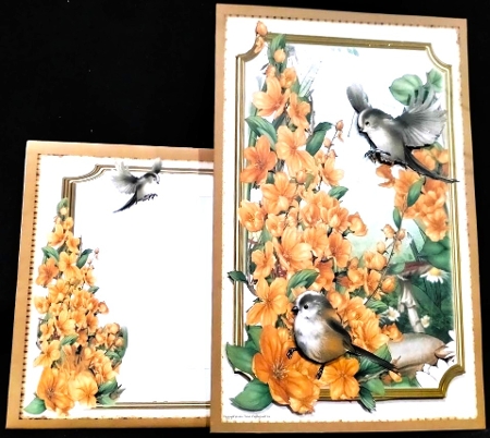 Long Tailed Bird with Blossom Gold A4 by Margarette Blakeborough
