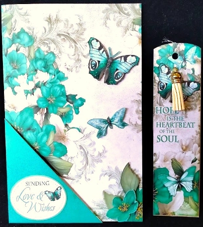 Butterfly Bouquet Bookmark Card Aqua by Margarette Blakeborough