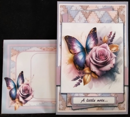 5x7 ~ Purple And Gold Rose Butterfly Wishes by Margarette Blakeborough