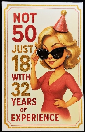 DD FUNNY FEMALE BIRTHDAY 50TH A4 1 by Margarette Blakeborough