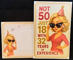 DD FUNNY FEMALE BIRTHDAY 50TH A4 1 by Margarette Blakeborough