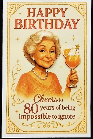 DD FUNNY FEMALE BIRTHDAY 80TH A4 4 by Margarette Blakeborough