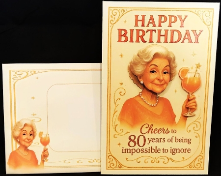 DD FUNNY FEMALE BIRTHDAY 80TH A4 4 by Margarette Blakeborough