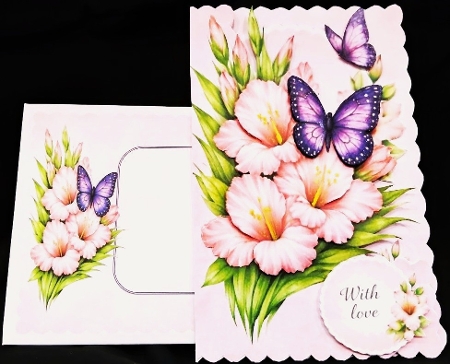 Pink Floral Bouquet Card – Butterfly & Flowers – Elegant Just for You Printable Topper by Margarette Blakeborough