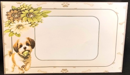 Cute Puppy with Green Polka‑Dot Ball Floral Card Front by Margarette Blakeborough