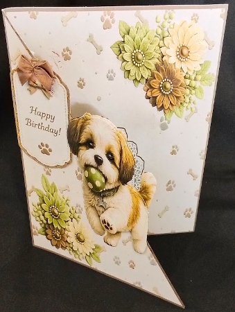 Cute Puppy with Green Polka‑Dot Ball Floral Card Front by Margarette Blakeborough