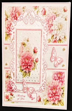 Pink Dahlia Floral Card Topper – Elegant 7x7 Lace Frame Design by Margarette Blakeborough