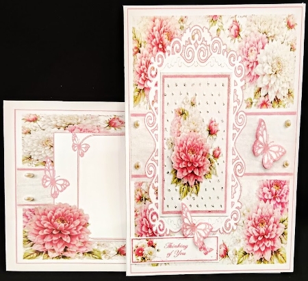 Pink Dahlia Floral Card Topper – Elegant 7x7 Lace Frame Design by Margarette Blakeborough