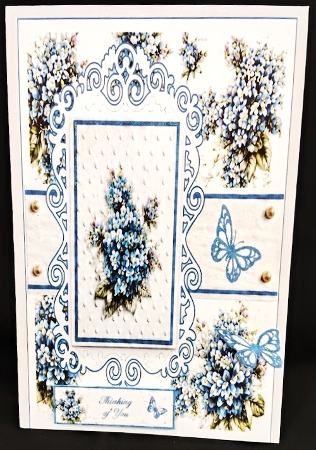 Blue Floral Card Topper – Elegant 7x7 Lace Frame with Delicate Blossoms by Margarette Blakeborough