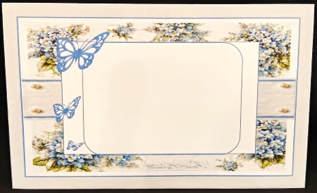 Blue Floral Card Topper – Elegant 7x7 Lace Frame with Delicate Blossoms by Margarette Blakeborough
