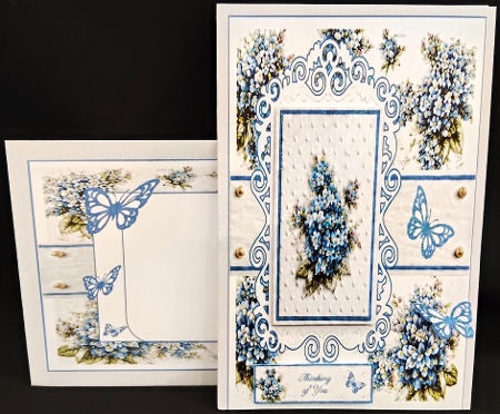 Blue Floral Card Topper – Elegant 7x7 Lace Frame with Delicate Blossoms by Margarette Blakeborough