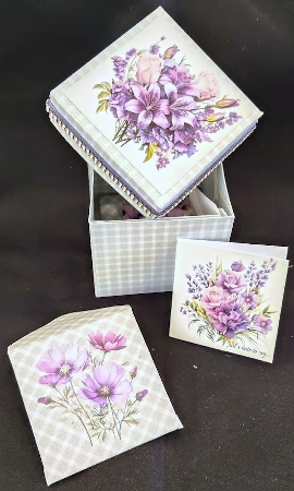 Purple Flowers Notelets with Envelopes and Storage Box by Margarette Blakeborough