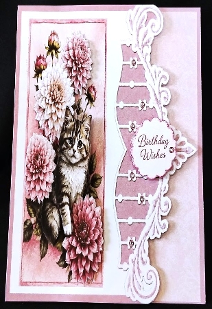 Pink Dahlia Kitten 7x7 Card Kit with Just For You Sentiment by Margarette Blakeborough