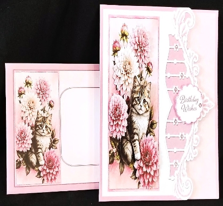 Pink Dahlia Kitten 7x7 Card Kit with Just For You Sentiment by Margarette Blakeborough